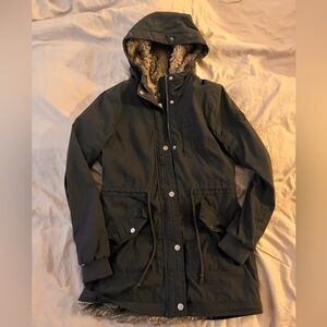 Hollister Women's Dark Gray Utility Jacket with Hood